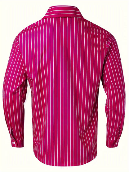 Casual Striped Men's Daily Thin Long Sleeve Button Up Shirt For Spring Summer Outdoor, Gift For Men