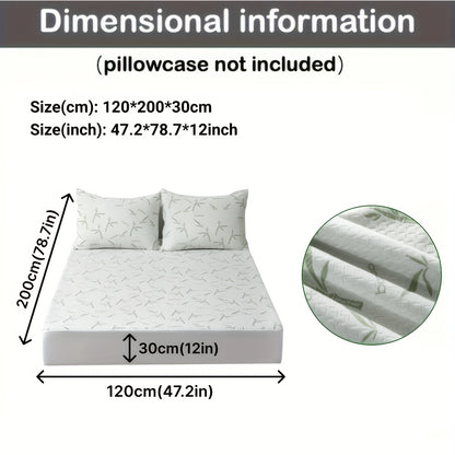1pc 100% Bamboo Fiber Mattress Protector 250gsm - Cooling Breathable Bed Cover with 3D Air Layer, Green, Machine Washable Polyurethane Filling for Pressure Relief & Temperature Regulation, Bed Comfort Enhancement, Stylish Bed