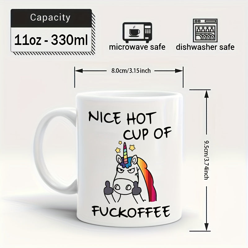 1pc, Ceramic Coffee Mug, White Creative Angry Unicorn Coffee Mug, Portable Ceramic Mug for Office, Suitable for Hot or Cold Drinks, Birthday Gift, Holiday Gift, Gift for Friends, Family, 11 Oz