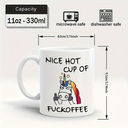 1pc, Ceramic Coffee Mug, White Creative Angry Unicorn Coffee Mug, Portable Ceramic Mug for Office, Suitable for Hot or Cold Drinks, Birthday Gift, Holiday Gift, Gift for Friends, Family, 11 Oz