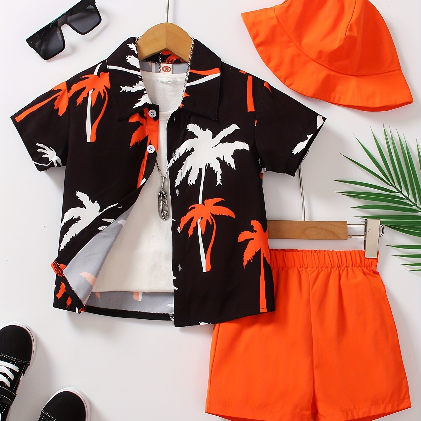 Boys' Summer Fashion Street Shirt Three-piece Set Only Selling Hats, Shirts and Shorts, Perfect for Outdoor