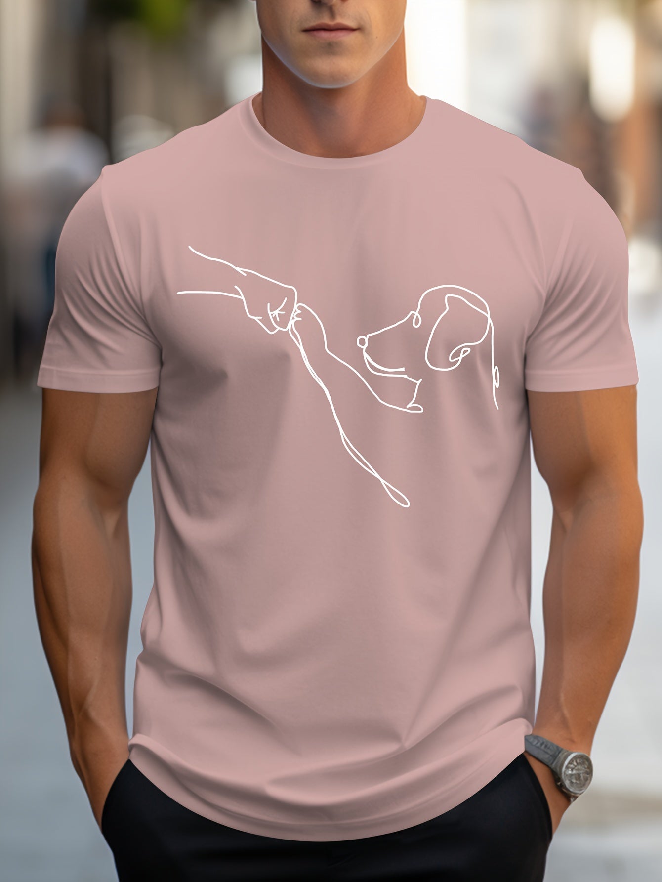 MBDMBD Men's Minimalist Dog Line Art Graphic T-Shirt - Vibrant Yellow with Black dog outline, Lightweight Summer Casual Everyday Tee for Pet Lovers - Machine Washable Apparel, Dog Tshirt, Classic Round Neck, Comfortable Fit