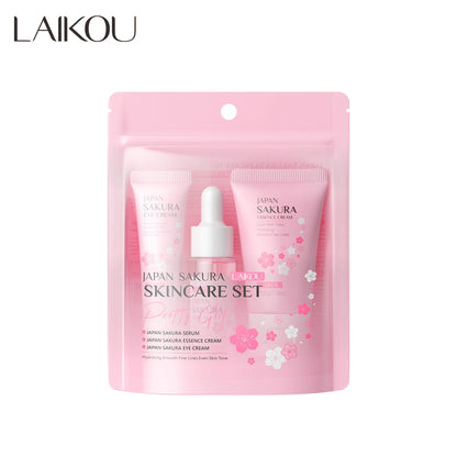 3pcs Set LAIKOU Japanese Cherry Blossom Skin Care Set 3 Piece Serum Liquid Eye Cream Face Cream Skin Care Kit Gifts