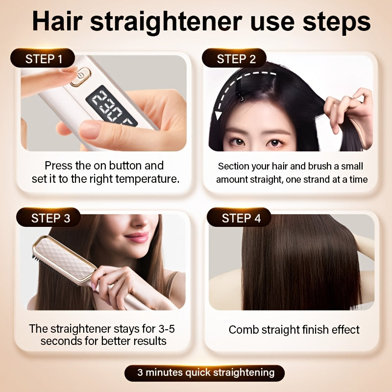 Hair Straightening Brush with LCD Display for Straightening and Curling, Lazy Curling Iron Hair Straightener, Negative Ion Non-Injurious Hair, Anti-scald, Fast Styling Hot Brush, Women'S Gift, Birthday Gift, Holiday Gift, Fas