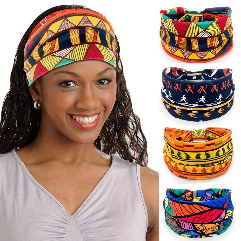 1pcs Stylish African Printed Boho Headband for Women - Stretchy Yoga Running Turban Hair Accessory