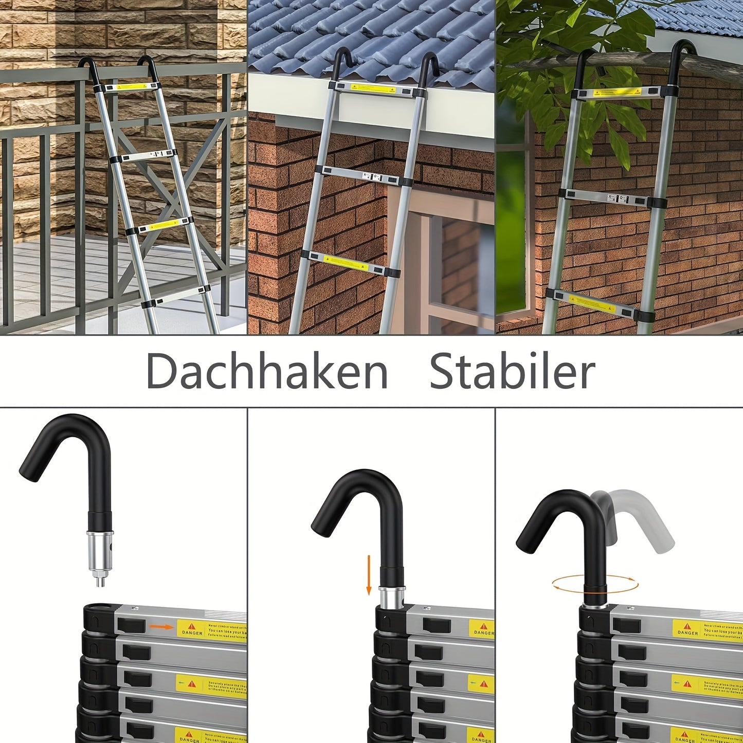 150kg Stainless Steel Ladder, 5m 4.4m 3.8m 3.2m 2.6m Telescopic Folding Ladder, Portable Safety Ladder, Suitable for Renovation And Maintenance, Garden Pruning, Orchard Picking, Warehouse Stocking, Ladder for Home, A Shape Ad