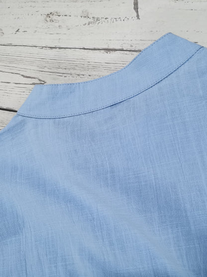 Men's Shirt Top, Solid Band Collar Short Sleeve Closure Summer Male Casual Henley Shirt For Daily Business Formal Shirts For Men