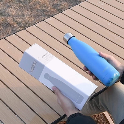 1pc WATERSY 17Oz/500Ml Outdoor Water Bottle 304 Stainless Steel Insulation for Heat Preservation And Cold Preservation with White Card And Silver Hot Stamping Box 2 Sealing Rings