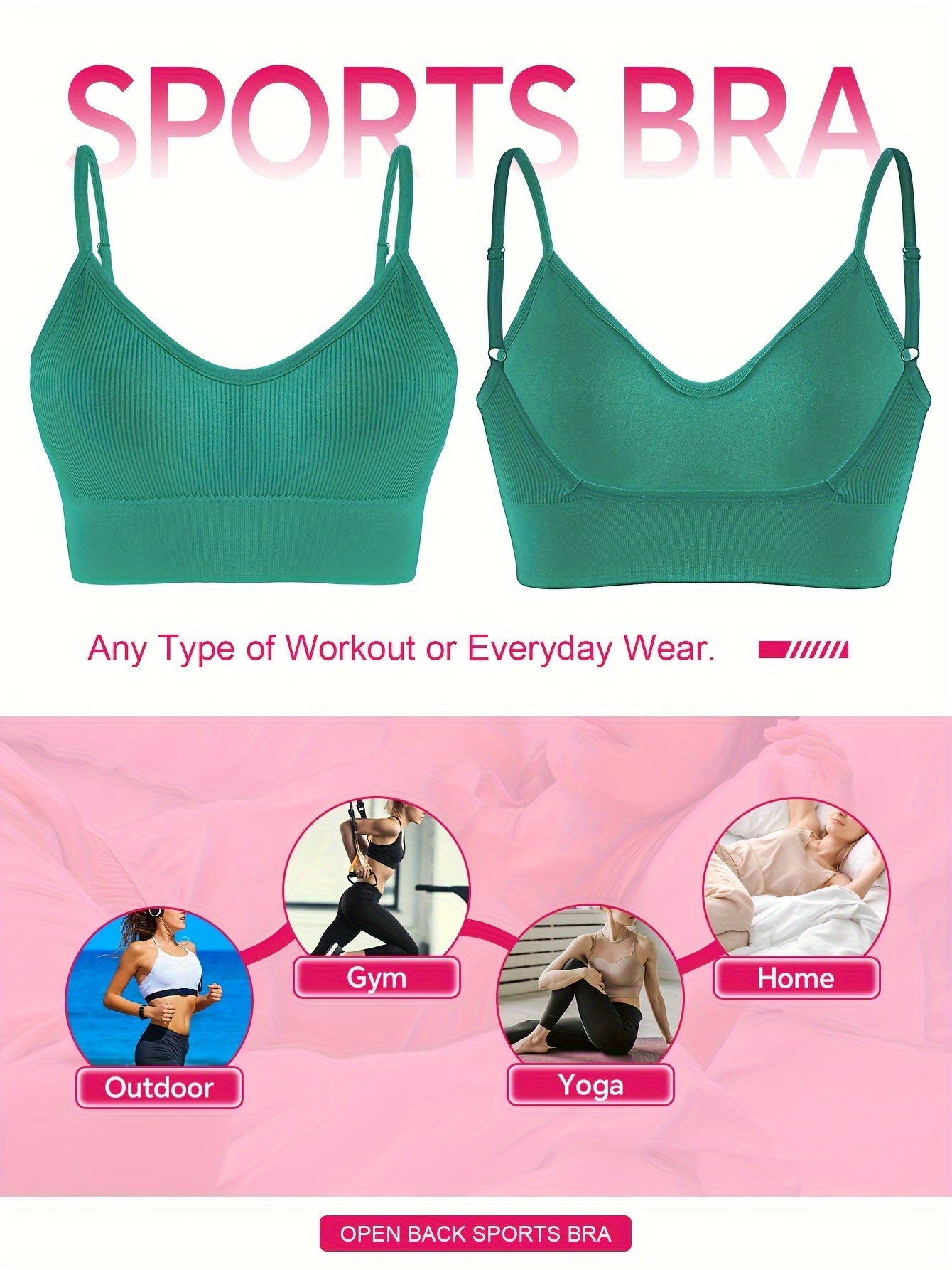 Solid Ribbed Sports Bra, Comfy & Breathable Workout Fitness Intimates Bra, Women's Lingerie & Underwear