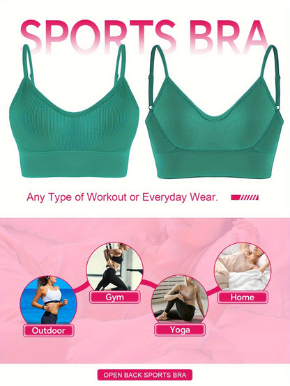 Solid Ribbed Sports Bra, Comfy & Breathable Workout Fitness Intimates Bra, Women's Lingerie & Underwear