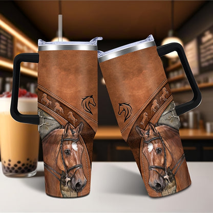 40oz Stainless Steel Horse Tumbler - Double-Wall Insulated Coffee Mug with Lid, Leak-Proof Travel Cup for Hiking & Outdoor Adventures, PVC-Free, Hand Wash Only - Ideal Gift for Equestrians and Animal Enthusiasts