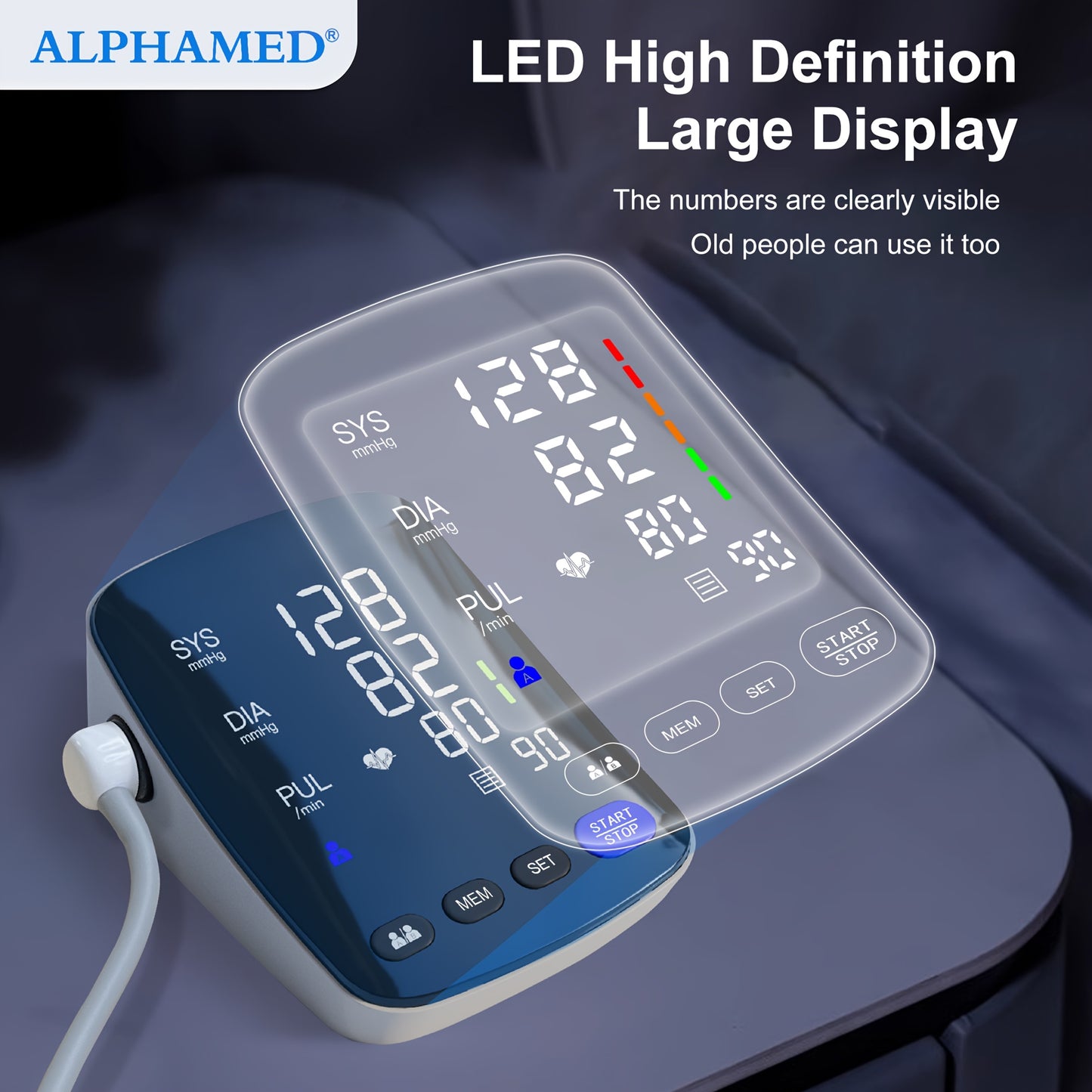 NEW LED High-End Curved Screen Home Precision Sphygmomanometer, 2x199 Memory with 22.1-43.18 cm Blood Pressure CuffAutomatic Upper Arm Cuff Digital Sphygmomanometer with C-Cable for Gifts, Family, Parents, and Friends