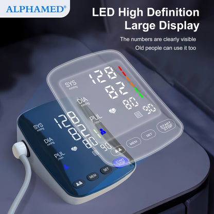 NEW LED High-End Curved Screen Home Precision Sphygmomanometer, 2x199 Memory with 22.1-43.18 cm Blood Pressure CuffAutomatic Upper Arm Cuff Digital Sphygmomanometer with C-Cable for Gifts, Family, Parents, and Friends