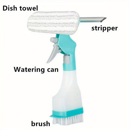 1pc, 4 In 1 Glass Wiper With Spray Bottle, Multifunctional Window Wiping Brush With Scraper And Scrub Brush, Creative Cleaning Brush For Floor Wall Tile Window Glass, Cleaning Supplies, Cleaning Tool, Back To School Supplies