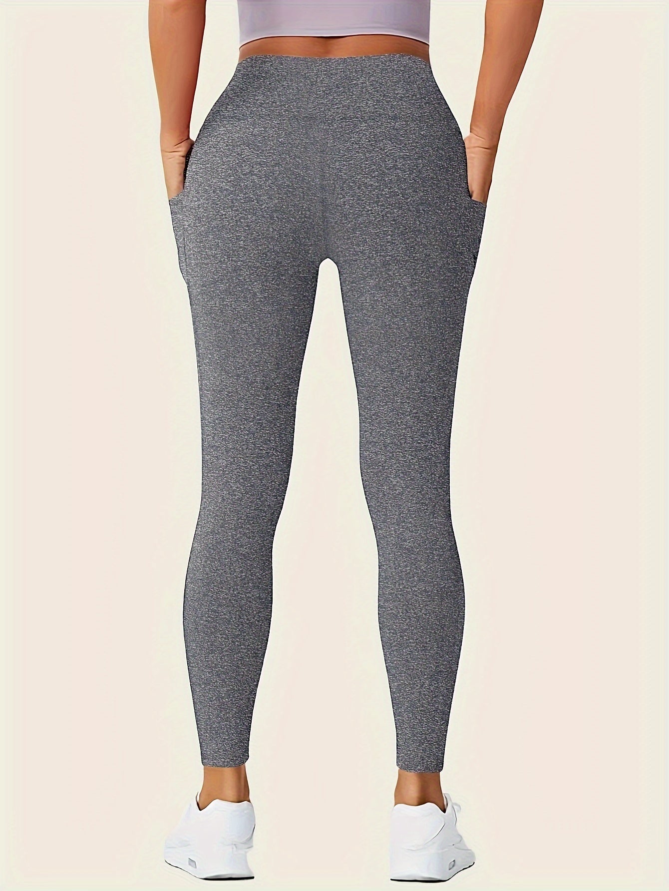 Women'S High-Waisted Shaping Leggings with Double Pockets - Butt-Lifting Design, Maroon Solid Color, Comfortable Stretch Fabric for, & Casual Wear, Leggings, Apparel, Sleek Look, Durable