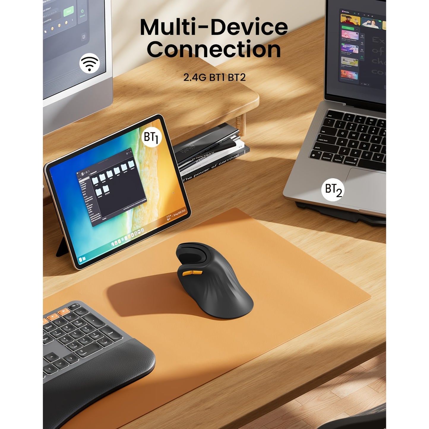 Ergonomic Vertical Mouse, BT Rechargeable Mouse Wireless, Ergo Mouse With 3 Multi-Device For PC/Notebook/Laptop, 2.4GHz Optical Mouse For Windows, Mac OS