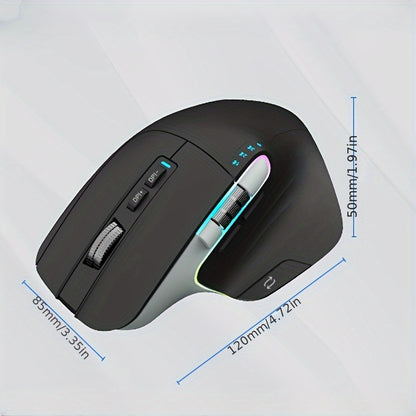 Wireless Wireless Mouse, 2.4GHz, Type-C Wired Three Mode Connection, Artificial Vertical Mouse, Rechargeable Optical Mouse, RGB Office Gaming Mouse, Four-Speed Adjustable DP; with 8 Buttons, Dual Sliders Right-Handed Mouse, M
