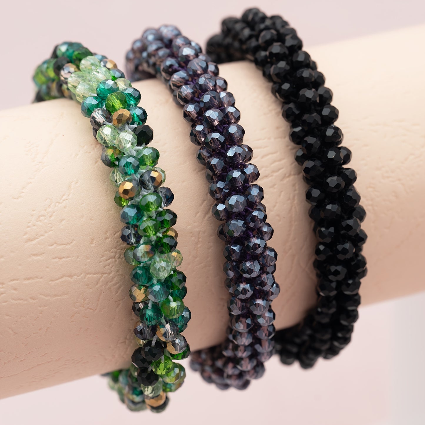 Esbbela 3pcs Bracelet Set Holiday Gift Beaded Artificial Crystal Stackable Strap Set with Elasticity Suitable for Women Men 16.51-20.32 cm Daily Vacation