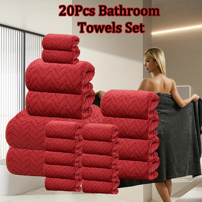 20pcs Bathroom Towel Set, Including 12 Wash Towels + 6 Towels + 2 Large Towels, Made of Microfiber, Multi-Color Available, Soft And Comfortable, with Lanyard Design, Suitable for Bathroom And Hotel, For Body, Face Towel, Bath