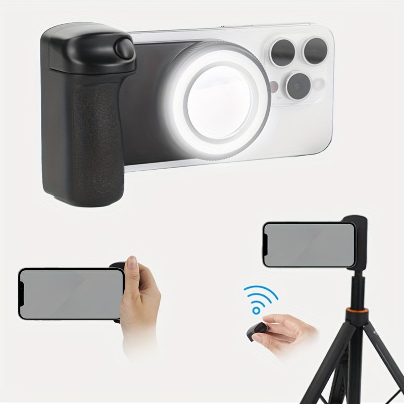 Suporte de Câmara para Telemóvel com Controlo Remoto Magnético 360° e Luz Integrada