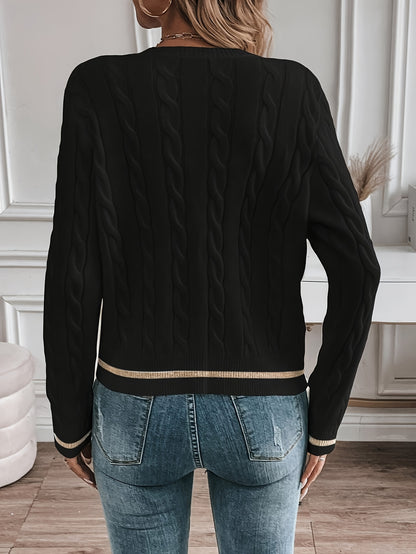 Women's Elegant Solid Color Long Sleeve Cardigan - Open Front Button Placket, Machine Washable Non-Stretch Sweater for Spring Summer Fall, Casual to Semi-Formal Wear, Ladies Sweaters, Seasonal Layering Piece, Buttoned Knitwea