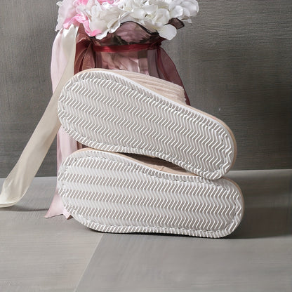 Cute Bowknot Soft Sole Fuzzy Slippers, Winter Cozy & Warm Slip On Plush Shoes, Comfy Closed Toe Home Slippers