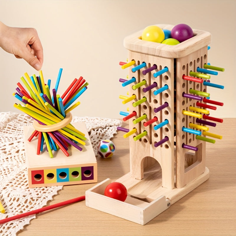 Wooden 3-in-1 Pulling Stick, Enhances Children's Fine Motor Skills and Patience Training, Cognitive Development Educational Interactive Board Game Toy, Patience Building Game, Playful Design, Durable Construction