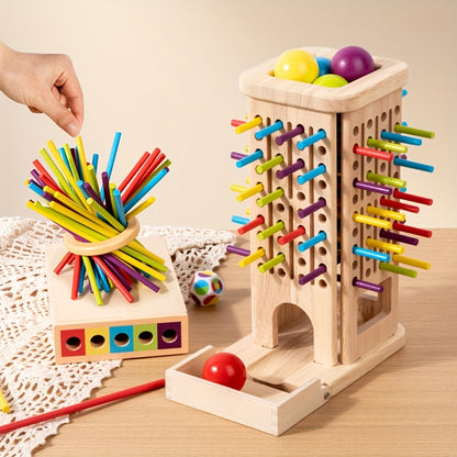 Wooden 3-in-1 Pulling Stick, Enhances Children's Fine Motor Skills and Patience Training, Cognitive Development Educational Interactive Board Game Toy, Patience Building Game, Playful Design, Durable Construction