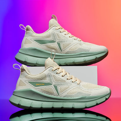 Men's Breathable Running Shoes - Lightweight Cross-Training Sneakers with MD Sole, White & Black Striped Low-Top Design for Gym, Jogging & Casual Wear, Sleek Sporty Look, Cushioned Comfort