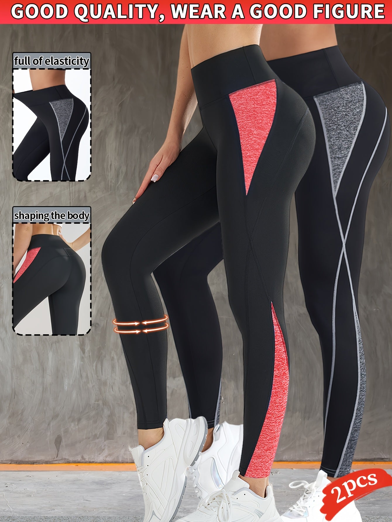2pcs Women's Fashion Yoga Pants, Fitness Outdoor Sports Leggings, Tummy Control Butt Lifting Tight Pants, Comfortable Breathable Sweat-Absorbing Long Pants