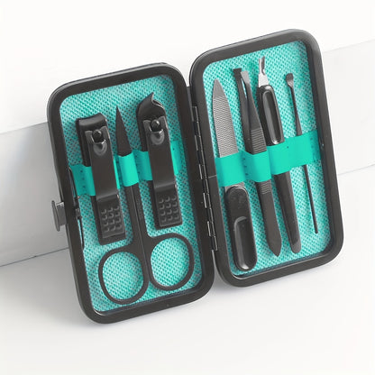 Manicure Set Nail Clipper Set Built-in Nail File Men's And Women's Personal Care Portable Travel Household 7-Piece Set Black Nail Scissors Grooming Tools Kit