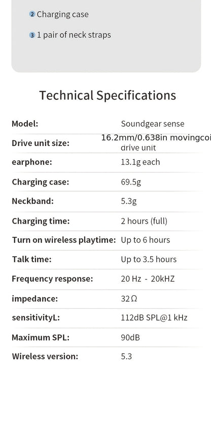 2024 New JBL Soundgear sense Open Wireless Earphones Bone Conduction Sports Running Headphones, Wireless Earbuds, HIFI Sound Quality, HD Calling, 1200mAh Rechargeable Battery, Wireless Connectivity