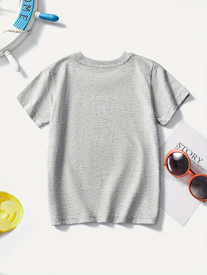 T-shirt de manga curta para criança em algodão com estampa de escavadora de desenho animado, respirável e moderna para o verão.