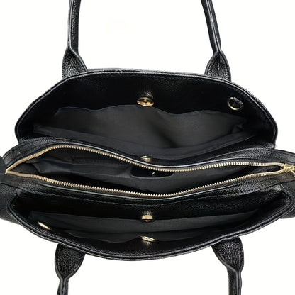 Elegante bolsa feminina com padrão cobra preta - Grande capacidade, alça de ombro removível, couro sintético vegan, perfeita para uso diário e trabalho, presente ideal para as festas de fim de ano, bolsa versátil | Estilo vanguardista | Couro sintético