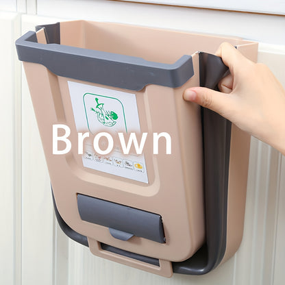 1pc Large Foldable Hanging Trash Can for Kitchen Cabinet Doors - Space-Saving, Wall-Mounted Waste Basket in White & Gray with Creative Sorting Feature, No Electricity Required, Cabinet Door Trash Can|Modern Kitchen Accessory|