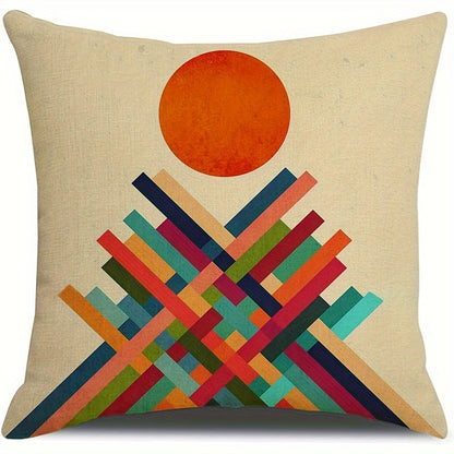 4pcs  Abstract Sunset Linen Throw Pillow Covers  Decorative Square Boho Abstract Pillow Cases 18x18 Inches Farmhouse Sunset Cushion Covers for Sofa Couch Home Decoration