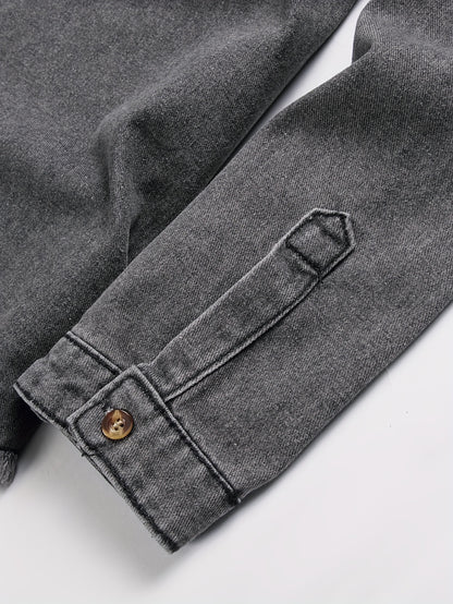 Men's Trendy Ripped Design Casual Button Up Long Sleeve Denim Shirt, Men's Clothes For Spring Summer Autumn, Tops For Men