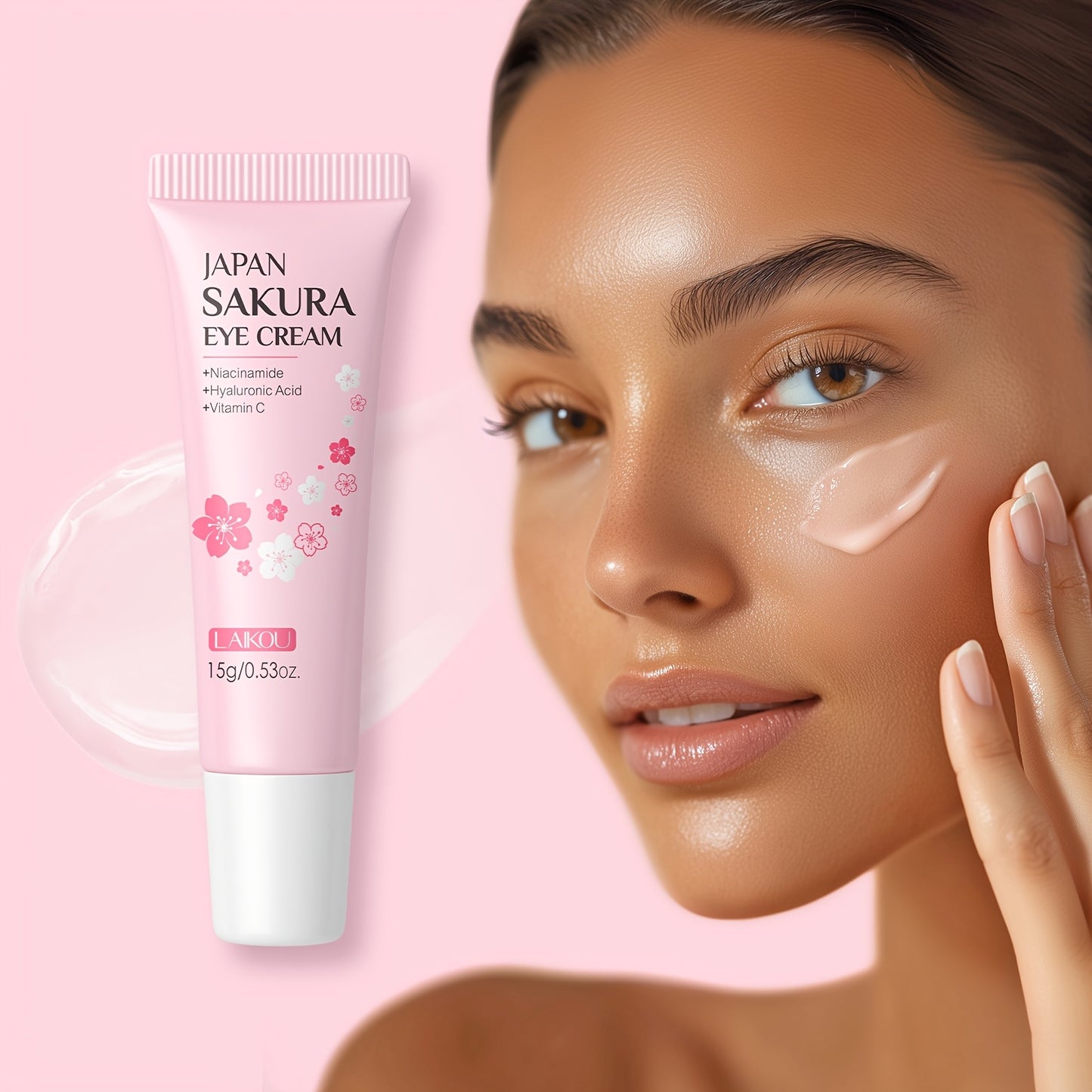 Kit de cuidados de pele LAIKOU Sakura com 3 peças - Kit de viagem com sérum, creme facial e creme de olhos (17ml, 30g - Niacinamida e Vitamina C, Ácido Hialurónico, Todos os tipos de pele, Unissexo, Essenciais de beleza | Estética Rosa | Kit compacto