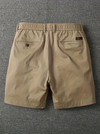 Men's Summer Micro-Elastic Casual Shorts - Four-Tenths Length, Olive Green, Mid-Rise Waist, Elastic Waistband, Side Pockets, Lightweight & Breathable for Casual Attire