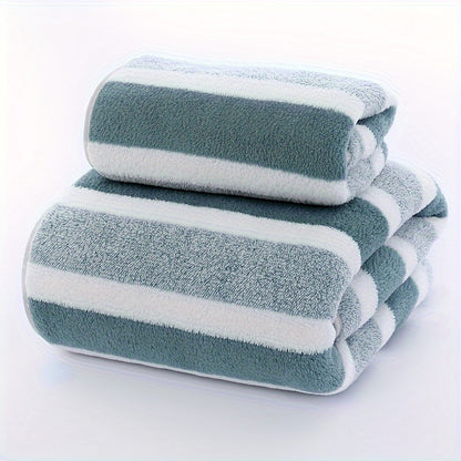 2pcs Striped Pattern Towels, Soft Hand Towel, Bath Towel, Quick Drying Absorbent Towels For Bathroom, Bathroom Supplies