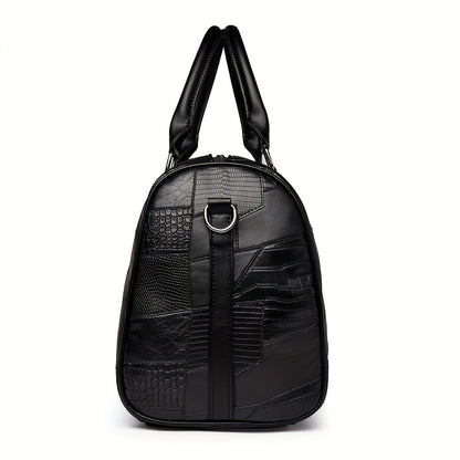 Men's Large Capacity Business Travel Duffle Bag - Durable with Crocodile-Textured Design, Multiple Compartments & Top Handles for Work Trips, Weekend Getaways