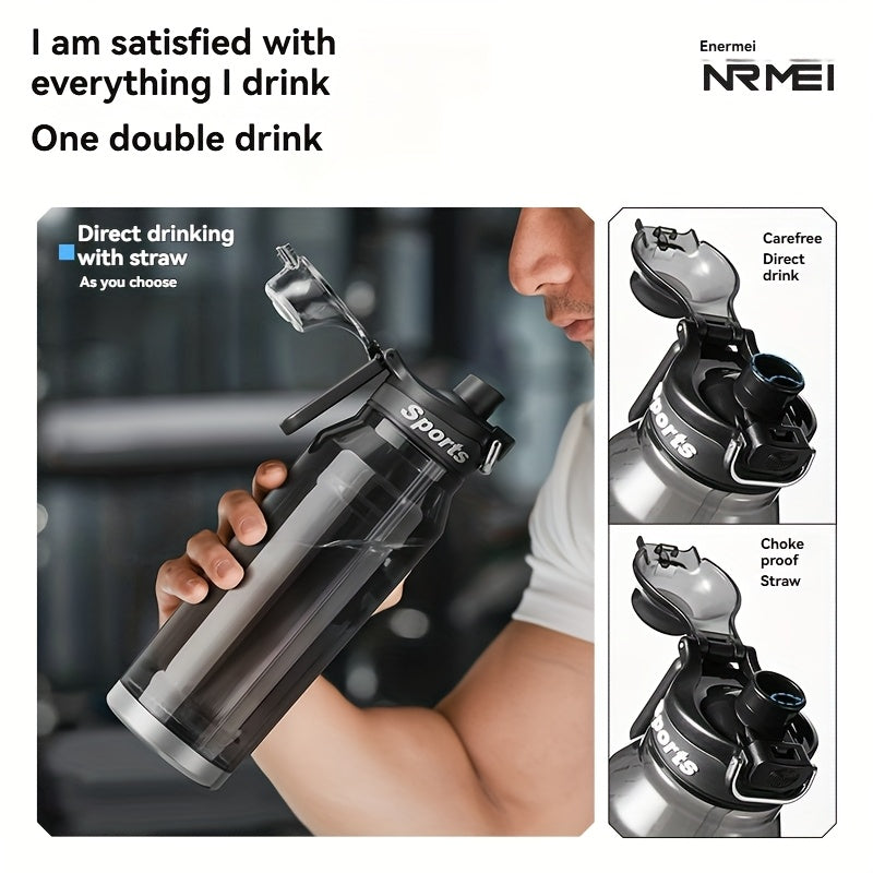 Garrafa de água desportiva NRMEi com palhinha, tampa flip-top e pega portátil - Design durável, resistente a impactos e antiderrapante para ginásio, atividades ao ar livre e hidratação. Acabamento brilhante e elegante. Material livre de BPA.