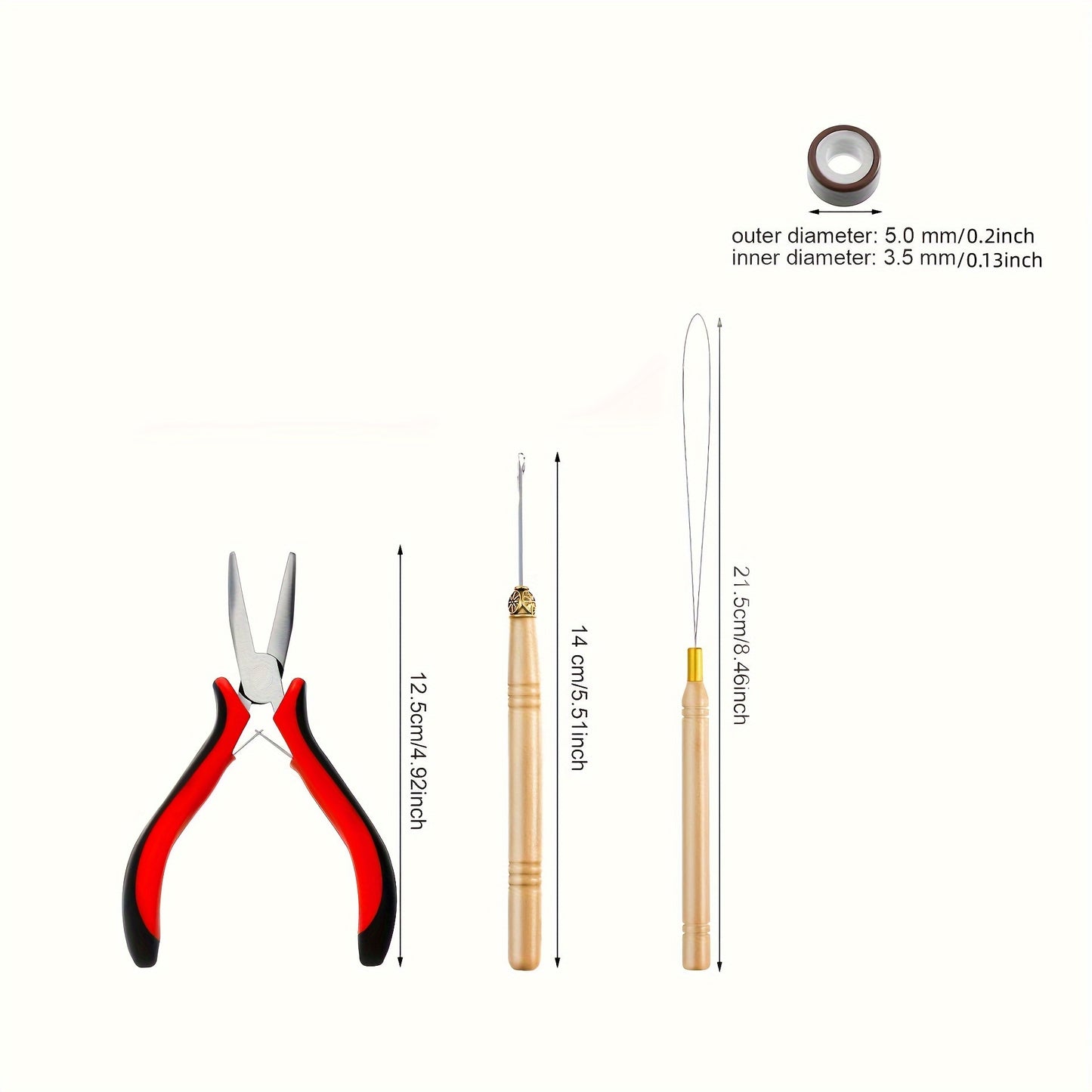 The cheapest hair extension kit on the whole network, equipped with 200 hair extension rings, 1 hair extension pliers, and 2 hair extension hooks