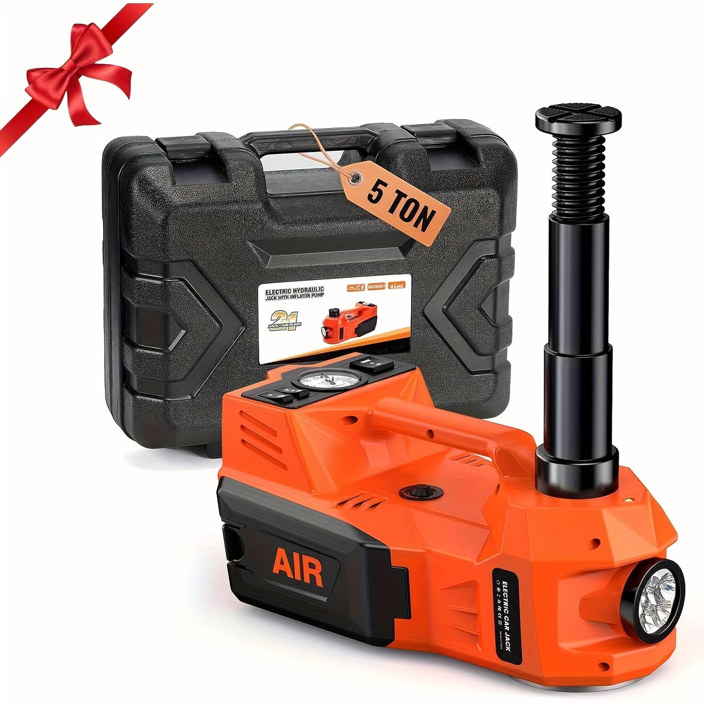 12V 5T Heavy-Duty Hydraulic Jack (15.5-45cm Lift) with Air Compressor & LED Light | Cordless Auto Lifting System for Car, SUV, Truck Tyre Change, Garage Repair