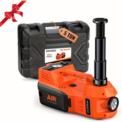 12V 5T Heavy-Duty Hydraulic Jack (15.5-45cm Lift) with Air Compressor & LED Light | Cordless Auto Lifting System for Car, SUV, Truck Tyre Change, Garage Repair