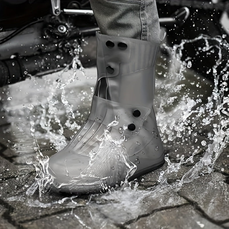 Waterproof Silicone Shoe Covers - Anti-Slip Reusable Foldable Boot Protectors with Double Button Design & Thick Sole for Rainy Snowy Weather, Unisex for Men & Women, Rain Shoe Cover, Rainy Day Essentials, Snow Protection Foot