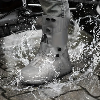 Waterproof Silicone Shoe Covers - Anti-Slip Reusable Foldable Boot Protectors with Double Button Design & Thick Sole for Rainy Snowy Weather, Unisex for Men & Women, Rain Shoe Cover, Rainy Day Essentials, Snow Protection Foot