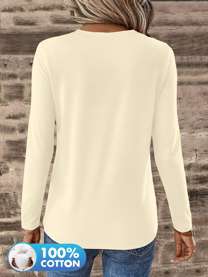 3pcs Women'S 100% V-Neck Long Sleeve T-Shirts - Soft, Durable, and Comfortable Casual Wear for All Seasons, Perfect for Holidays, Graduations, and Everyday Style, Everyday Comfort Wear | Minimalist Style | Soft Fabric Tee