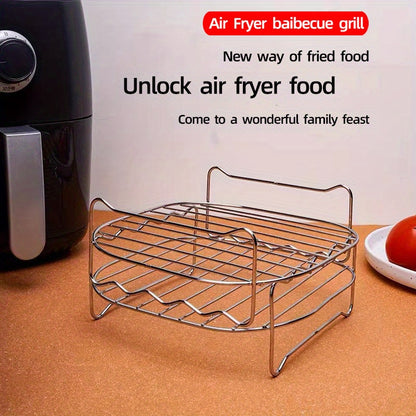 1pc, Air Fryer Rack With 4 Skewers, 19.0cm X 19.0cm X 6.99cm, Nonstick Stainless Steel Dehydrator Rack, Square Air Fryer Baking Rack, Baking Tools, Kitchen Gadgets, Kitchen Accessories