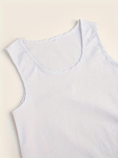 Solid Matching Two-piece Set, Casual Sleeveless Tank Top & Loose Pants Outfits, Women's Clothing